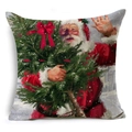 Linen Christmas pillow case featuring hand-painted Santa Claus and festive tree design - 18x18 Inch / Santa Hugging Tree Style (YMD47-7)