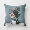 Square cushion cover with surrealist floral hand print and colorful butterflies - Hand Holding Carnation And Butterfly Portrait Style (DRD89-9)