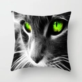 Realistic cat face square pillow cover with vivid green eyes and high contrast black and white design - Green Eyed Black Cat Close-up (DRD121-8) / Standard Square