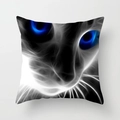 Macro detail of artistic cat face pillowcase with glowing lines and blue eyes - Blue Eyed Cat Face Close-up (DRD121-7) / Standard Square