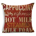 Vintage red linen pillow cover with coffee typography and Mediterranean scroll patterns - Vintage Red Cappuccino Style (YMD80-4)