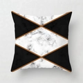 Close-up of geometric pink marble pattern on square peach skin pillowcase with gold lines - Square (45*45cm) / Black White Gold Brown Geometric Collage (DRD122-9)
