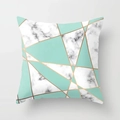 Detailed view of pink marble and mint green geometric pattern on plush pillowcase cover - Square (45*45cm) / Mint Green Gold Line Marble (DRD122-13)
