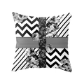 Detailed view of square pillow cover with black and white geometric patterns and floral motifs - Square (45*45cm) / Black White Striped Rose (DRD122-15)