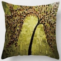 Artistic oil painting style throw pillow cover featuring a textured tree in yellow and brown - Standard Size
