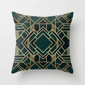 Art Deco Kissenbezug in Smaragdgrün mit goldenen geometrischen Mustern auf weichem Stoff - 45x45 cm / Dunkelgrün-Gold Geometrisch (DRD15-1)
