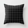Detail of modern black and white plaid linen pillowcase with high-quality twill texture - 45x45cm / Black White Thin Grid (DRS-10)