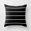Detail of minimalist black and white striped geometric pillowcase in soft peach skin fabric - 18x18 Inch