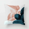 Decorative square peach skin pillow with artistic coral pink and dark green leaf patterns - 18x18 Inch / Coral Pink and Dark Green Overlaid Style (DRD102-6)