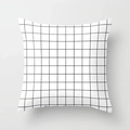 Detailed close-up of a minimalist white and black grid linen texture throw pillow cover - 45x45cm / White Black Thin Grid (DRS-9)