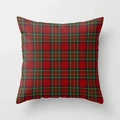 Close-up of red tartan plaid linen pillow cover showing woven fabric texture and stitching - 45x45cm / Red Green Tartan (DRS-8)