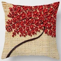 Artistic cushion cover with 3D embossed red flowers on textured beige fabric - Standard Size / Red Plum Simple Background Style (DRD82-9)