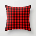 Close-up of red and black buffalo plaid linen pillow cover showing woven fabric texture - 45x45cm / Red Black Buffalo Plaid (DRS-5)
