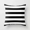 Detail view of modern black and white horizontal striped square cushion cover with soft texture - 18x18 Inch