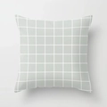 Detail of grey-green linen pillow cover featuring white grid pattern and fine stitching - 45x45cm / Grey Green Grid (DRS-6)