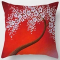 Square red cushion cover with 3D oil painting style white floral tree pattern - Standard Size / Red Background White Flower Style (DRD82-10)
