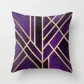 Rosa Marmor Kissenbezug mit goldenen Linien und luxuriösem Art Déco Geometriemuster - 45x45 cm / Dunkellila Schwarz-Gold Geometrisch (DRD15-4)