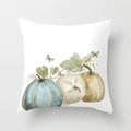 Federa per cuscino quadrata bianca con zucche ad acquerello e decorazioni autunnali - Stile Zucca Acquarello Blu Chiaro e Bianco (DRD85-7)