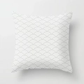 Detail of square cushion cover with grey and white Seigaiha wave pattern and neat stitching - Gray And White Seigaiha Waves (DRS-14) / 18x18 Inch