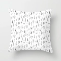 Floral peach skin throw pillow cover with artistic black line botanical sketches - Black and White Linear Plants (DRD93-1) / 45x45cm