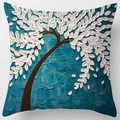 Artistic oil painting style pillowcase featuring a white tree on a teal background - Standard Size