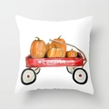 Fodera per cuscino quadrata in cotone bianco con carro rosso e zucche autunnali - Drd85-6 / Velluto Color Pesca 45*45cm Lato Singolo Imbottitura Del Cuscino Non Inclusa.