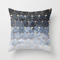 Pink marble geometric throw pillow cover with golden lines and blue gradient hexagons - 18x18 Inch / Blue White Gradient-Marble Gold Line (DRD15-6)
