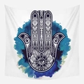 Arazzo Mano di Hamsa con motivi mandala e accenti acquerello blu e viola - 130x150 / Stampa Mano di Fatima (WTE-1)