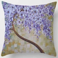Oil painting style decorative pillow case featuring purple floral blooms and brown branches - Standard Size / Purple Flower Beige Block Background Style (DRD82-14)