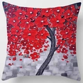 Modern square decorative pillowcase with 3D oil painting style red flower tree pattern - Standard Size