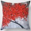 3D oil painting pillow cover featuring red blossoms on a grey textured tree - Standard Size