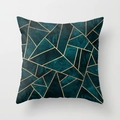 Pink marble cushion cover with geometric gold lines and emerald green pattern - 18x18 Inch / Dark Teal Black-Ink Gold Line (DRD15-11)