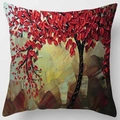 Square throw pillow cover featuring a 3D oil painting style red tree on a white background - Standard Size / Red Leaf Tree Oil Painting Style (DRD82-17)