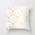 Pink marble geometric pillowcase with golden Art Deco linear patterns on white background - 18x18 Inch / Pure White-Gold Line Geometric (DRD15-12)