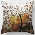 Artistic 3D oil painting pillow cover featuring a blooming white flower tree design - Standard Size / Gold Brown Background White Flower Style (DRD82-18)