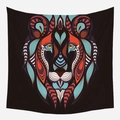 Artistic lion tapestry with colorful geometric patterns on a deep black background - Wte-7 / 95x73
