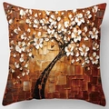 3D oil painting tree floral cushion cover with white blossoms on gold texture - Standard Size / Brown Gold Texture Background White Flower Style (DRD82-19)