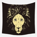 Modern aesthetic lion head tapestry wall hanging with high contrast yellow and black design - Wte-8 / 95x73