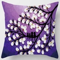 Artistic oil painting style pillow cover with purple tree and white 3D flowers pattern - Standard Size / Purple Background White Flower Birds Style (DRD82-20)