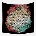 Modern black mandala tapestry with colorful watercolor sunset pattern for wall decor - Wte-9 / 95x73
