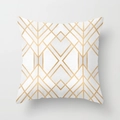 Pink marble geometric throw pillow cover with gold art deco patterns on white fabric - 18x18 Inch / White-Gold Geometric (DRD15-15)