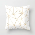 Pink marble pattern pillowcase with geometric gold lines on white peach skin fabric - 18x18 Inch / White-Gold Foil Geometric (DRD15-16)