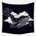 Modern minimalist black and white whale wall tapestry with starry sky and galaxy pattern - Wte-11 / 95x73