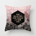 Pink marble geometric pillowcase with golden cube lines and inspirational quote - 18x18 Inch / Pink Black Gradient-English Slogan (DRD15-17)