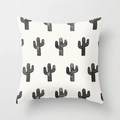 Minimalist square throw pillow cover with black cactus print on a white polyester fabric - Cactus Style 28 (DRD98-28)