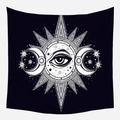 Modern black bohemian wall tapestry featuring sun, moon, and all-seeing eye design - Wte-12 / 95x73