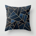 Navy blue and gold geometric marble pattern square cushion cover in peach skin fabric - 18x18 Inch / Dark Blue Black-Gold Stone (DRD15-19)