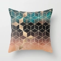 Pink marble geometric throw pillow case with 3D cube pattern and gold accent - 18x18 Inch / Cyan Black Gold Pink-3D Cube (DRD15-20)