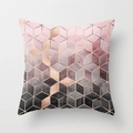Pink marble geometric throw pillow cover with rose gold and grey modern patterns - 18x18 Inch / Pink Gold Gray Gradient-Cube (DRD15-21)