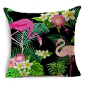 Tropischer Leinen-Kissenbezug mit rosa Flamingo und Palmenblättern auf schwarzem Grund - Schwarzer Hintergrund Flamingo (YMD52-15) / 45x45cm